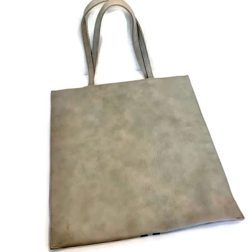 New! Gray and Navy Striped Vegan Leather Tote